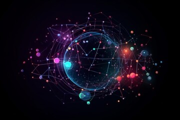 Fototapeta premium Abstract glowing globe with interconnected lines and colorful spheres. AI generative. .