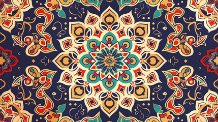 A vibrant, intricate mandala design featuring floral patterns and bold colors.