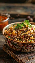Egyptian Koshary images, Traditional Egyptian food, Delicious Koshary or Kushari. AI generated illustration