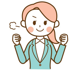 スーツを着た女性がやる気を出すイラスト