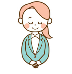 スーツを着た女性がお辞儀をしているイラスト