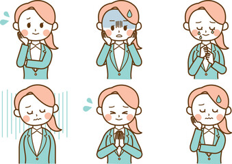 悲しい感情のスーツを着た女性のイラストセット