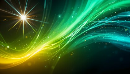 Naklejka premium Dynamic Green Light Waves with Sparkles