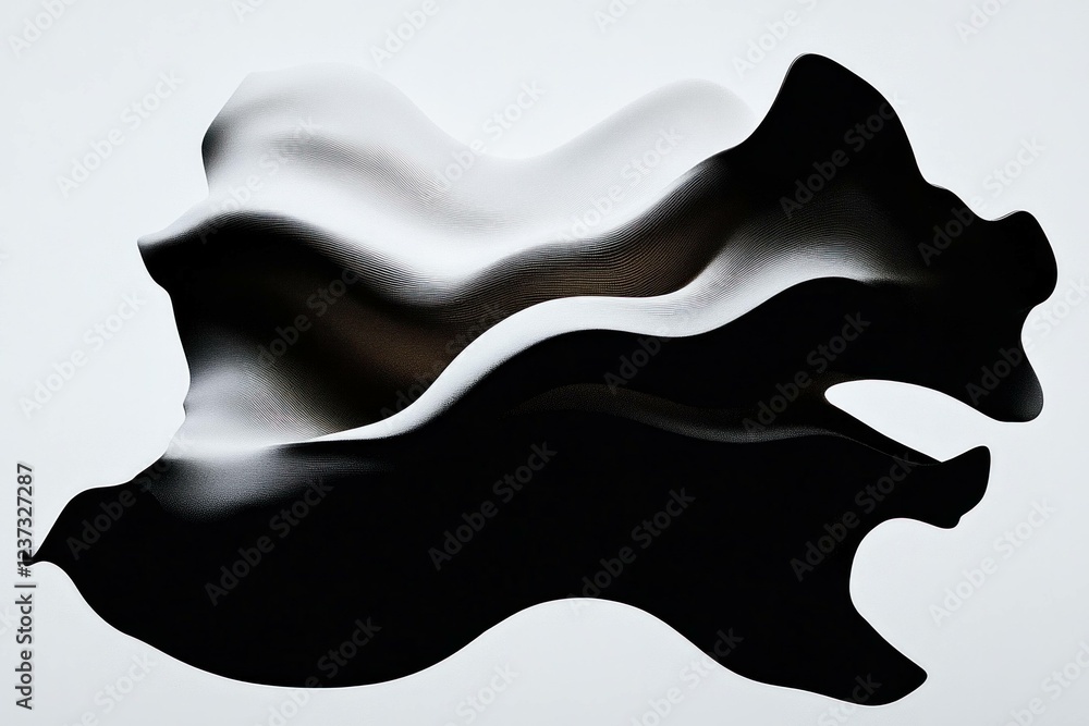 Poster abstract black and white waves creating fluid shapes, representing movement and contrast in a modern