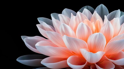 A stunning view of a delicate pink water lily in full bloom, showcasing soft petals layered beautifully against a black background.