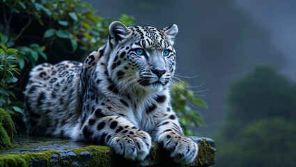 Obraz premium Majestic Snow Leopard with Stunning Blue Eyes in Nature