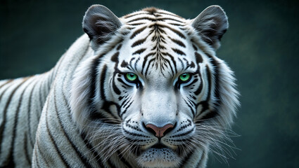 Fototapeta premium Majestic White Tiger Portrait Green Eyes Wildlife Photo