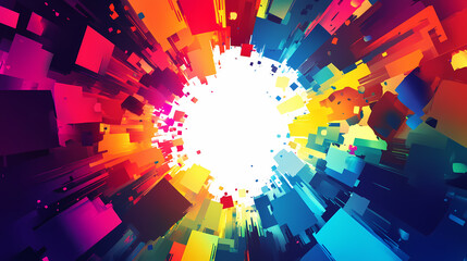 A kaleidoscopic explosion of geometric patterns and vibrant colors, white space in the center of the page for text, bold and dynamic hues pulsating against a dark. Kaleidoscopic Patterns. Illustration