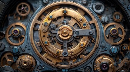 Obraz premium Intricate Clockwork Mechanism: A Detailed View of Gears and Springs