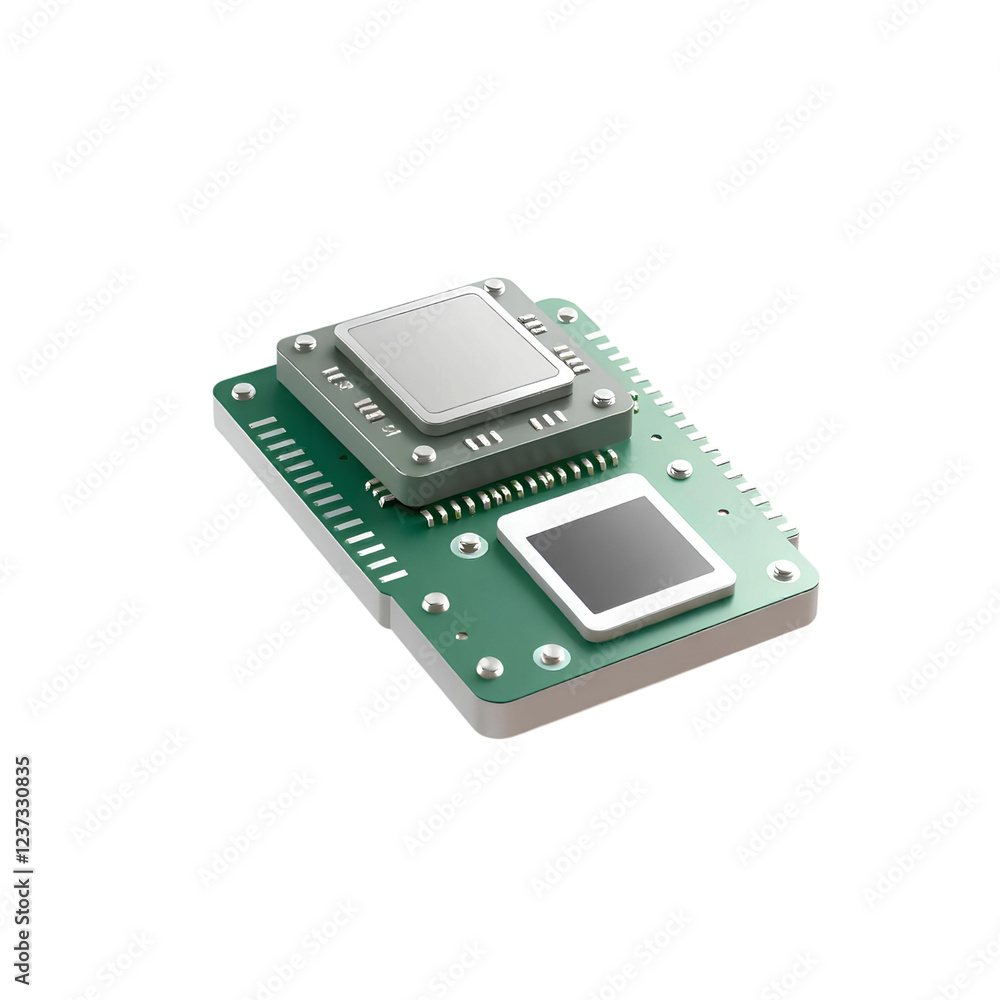 Poster green circuit board with processor chip icon high quality png isolated on transparent background