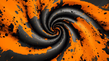 An abstract background featuring swirling patterns of orange and black with splashes of gray, creating a dynamic kaleidoscopic effect. kaleidoscopic. illustration. Kaleidoscopic Patterns. Illustration