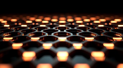 Obraz premium Glowing Hexagon Grid, Abstract Technology Background, Futuristic Design, Web Banner.