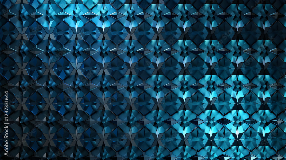 Poster abstract geometric pattern featuring blue and black tones, creating a textured visual effect.