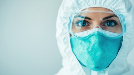 Scientist wearing a protective hazmat suit and mask works diligently in a controlled laboratory setting focused on research