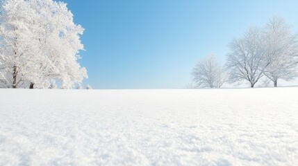 Obraz premium Snowy field, winter trees, clear sky, landscape