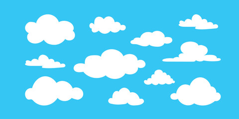 Set of cartoon cloud in a flat design. White cloud collection.