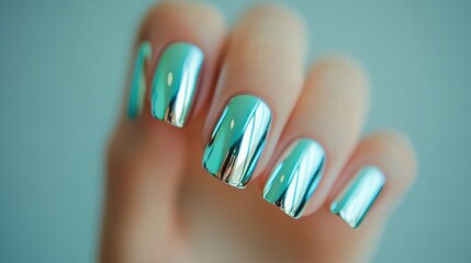 Expertly designed metallic chrome nails glimmer under light, highlighting a contemporary and eye-catching manicure perfect for any occasion