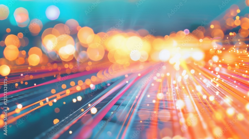 Poster vibrant streaks of light weave together, creating an abstract pattern reminiscent of a busy city at 