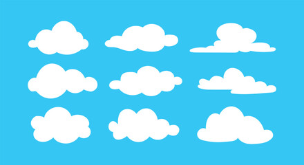 Set of cartoon cloud in a flat design. White cloud collection.