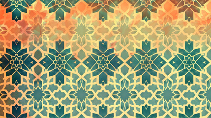 An intricate geometric pattern with floral motifs in vibrant colors.