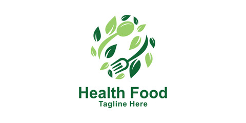 logo design combination of spoon and leaf, symbol for healthy food, nature, meal, eat, organic, icon, idea, creative.