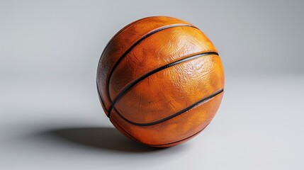 Fototapeta premium Leather basketball with orange and black colors on white background. AI generative. .