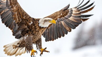 Obraz premium A bald eagle with its wings spread wide, talons extended. AI generative. .