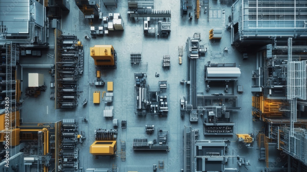 Poster high angle view of a sophisticated production line operating seamlessly in a state of the art factor