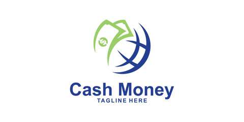 logo design combination of money and globe, symbol for investment, bank, exchange, financial, icon, idea, creative.