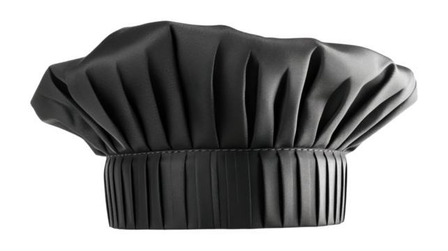 Classic black chef's toque isolated on transparent background