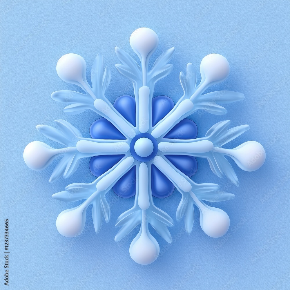 Poster a stylized snowflake design featuring various shades of blue and white. the snowflake has intricate 