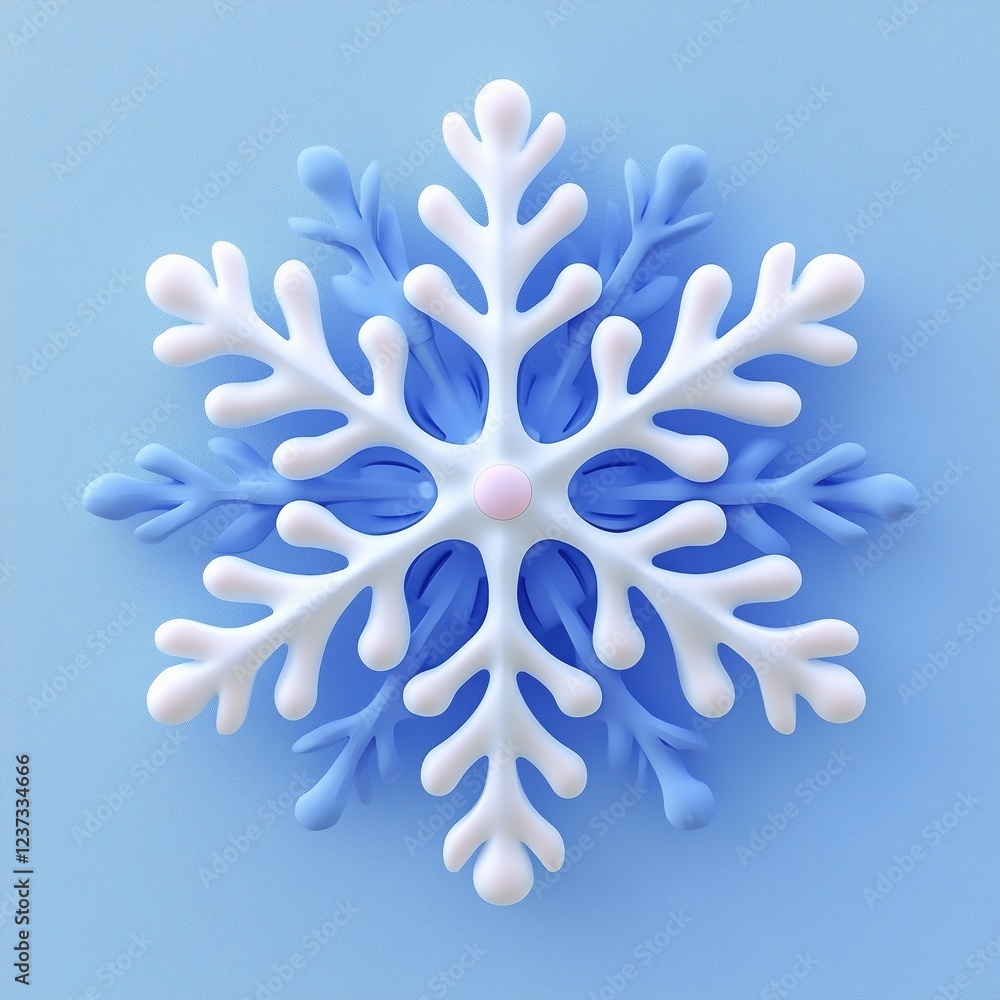 Poster a stylized snowflake design with intricate patterns, featuring white and light blue colors against a