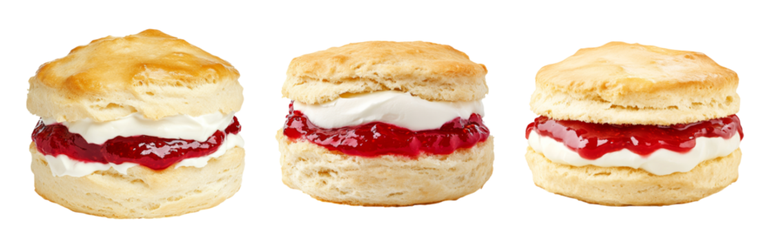 Classic Cream Scones with Jam Filling Isolated on transparent background