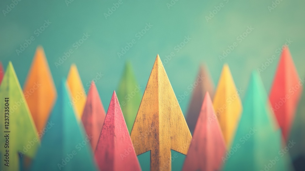Poster multicolored arrows with various textures aim upwards, creating a lively composition that captures a