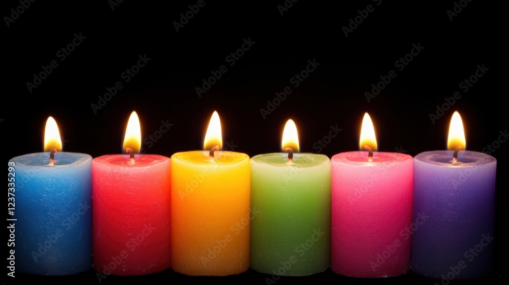 Poster a collection of vibrant candles illuminates the dark space, creating a warm and inviting atmosphere 