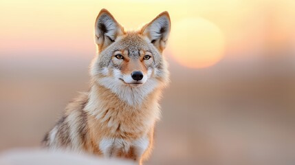 Obraz premium Coyote sunset portrait, wildlife, prairie, calm
