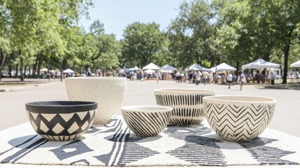 Fototapeta premium Handmade ceramic bowls at outdoor market