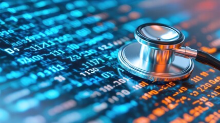 A stethoscope rests elegantly on a vibrant digital health data background, symbolizing the fusion of medicine and technology for patient care
