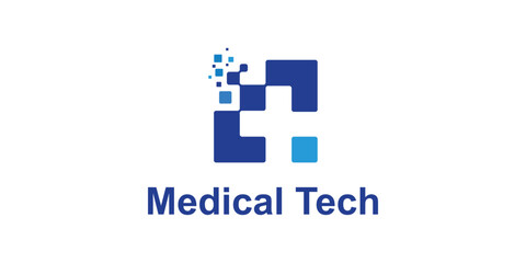 logo design combination plus and technology, digital, symbol for medical tech, clinic, health icon, idea, creative.