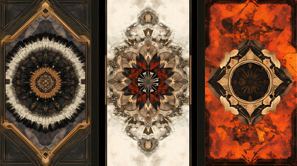 Vibrant and intricate kaleidoscopic mandala patterns in a variety of bold warm and contrasting colors elaborate digital with symmetrical ornate. Kaleidoscopic Patterns. Illustration