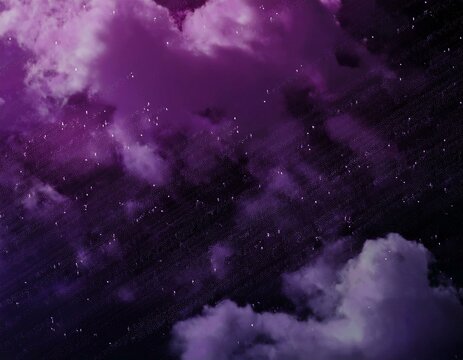 Ciel noir bleu violet magenta avec nuages. &Eacute;toiles scintillantes et brillantes. Fantastique fond de ciel nocturne color&eacute;. Fantaisie, mystique, astrologie. Espace extra-atmosph&eacute;rique.
