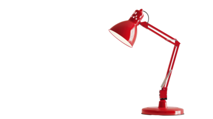 Red desk lamp shining on transparent background