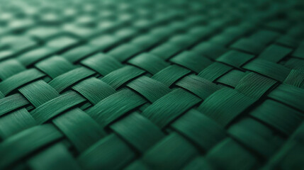 Fototapeta premium Woven green synthetic fabric texture, showcasing intricate patterns and depth. close up view highlights craftsmanship and design, perfect for various applications