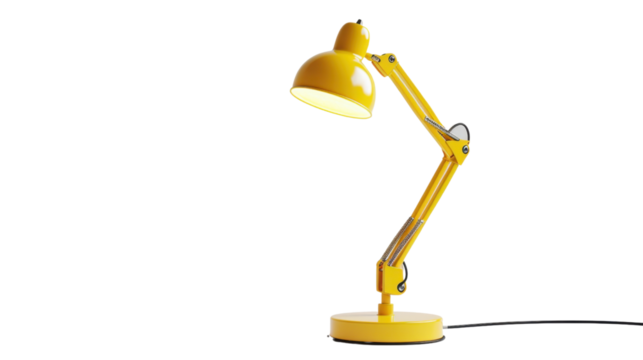 Yellow desk lamp shining on transparent background