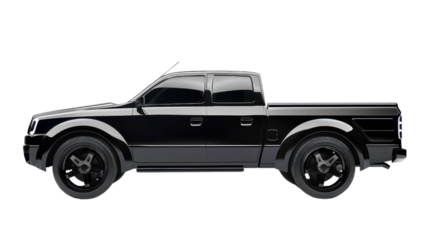 Black pickup truck isolated on transparent background with clipping path