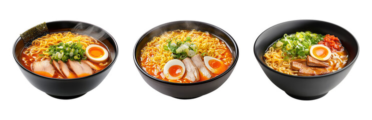 Delicious Assortment of Ramen Bowls Isolated on transparent background