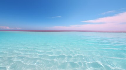 Fototapeta premium Turquoise Water and Mauve Shoreline under Pink and Blue Sky