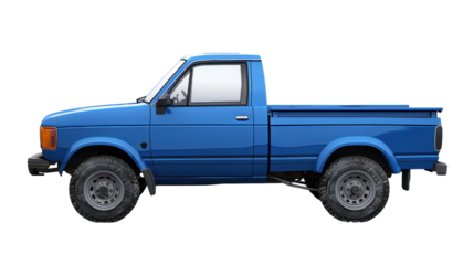 Blue pickup truck isolated on transparent background, perfect for compositions