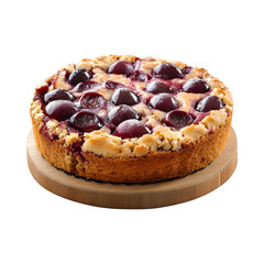 Plum Crumble Cake with Cherries on Top Isolated on Transparent Background