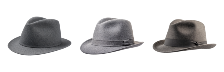 Stylish Gray Hats for Fashion Accessories Isolated on transparent background